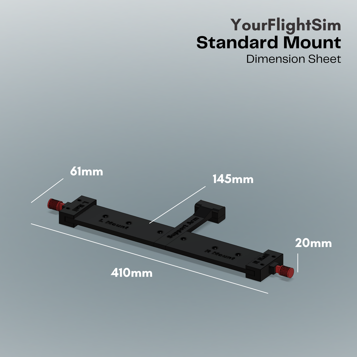 YourFlightSim, Honeycomb Standard Mount, dimension sheet