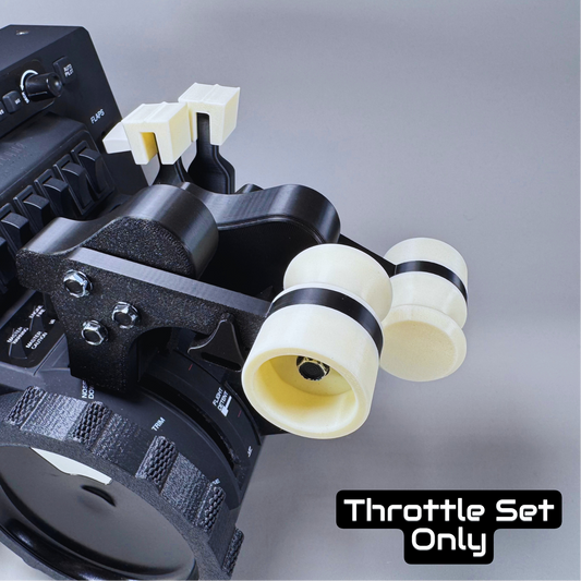 Throttle set with black and white components on a gray background
