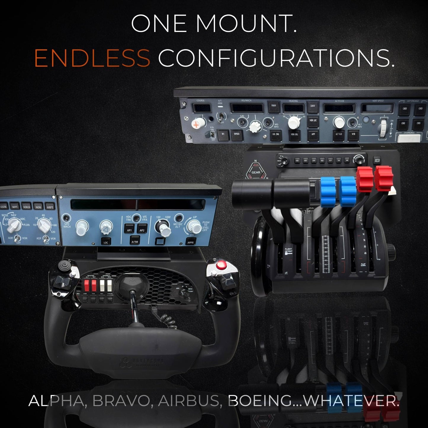 WinCtrl FCU & EFIS Mount for Honeycomb Alpha & Bravo | Airbus FCU + Boeing MCP Autopilot Panel Mount